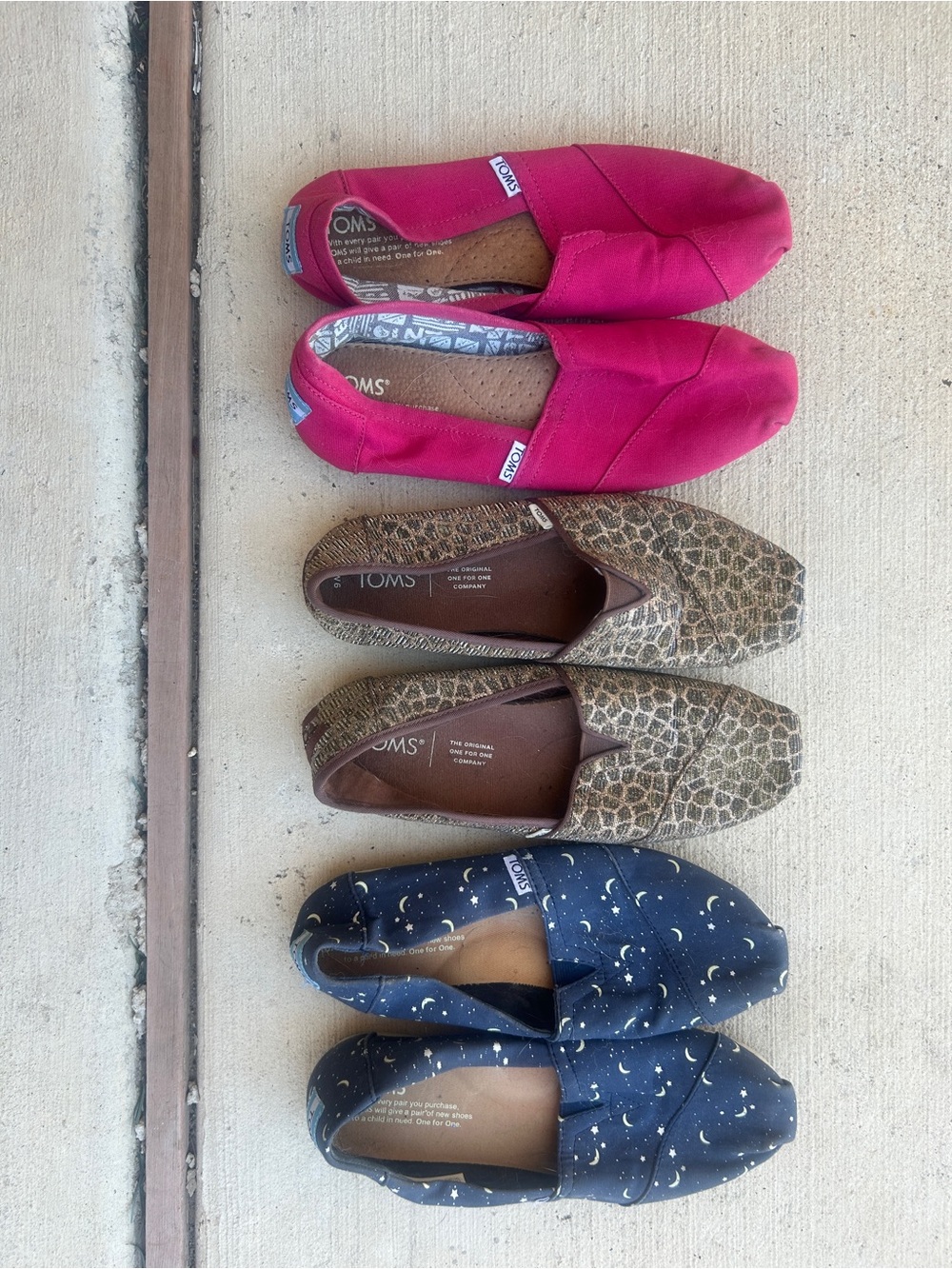 Toms Slip-On Flats Trio - Pink, Leopard Print, Navy Starry